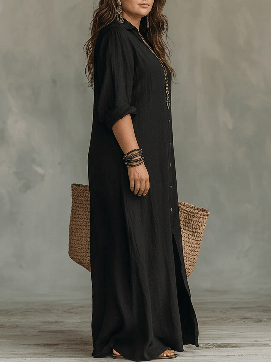 Soline | Maxi Aderente Abito with Buttons