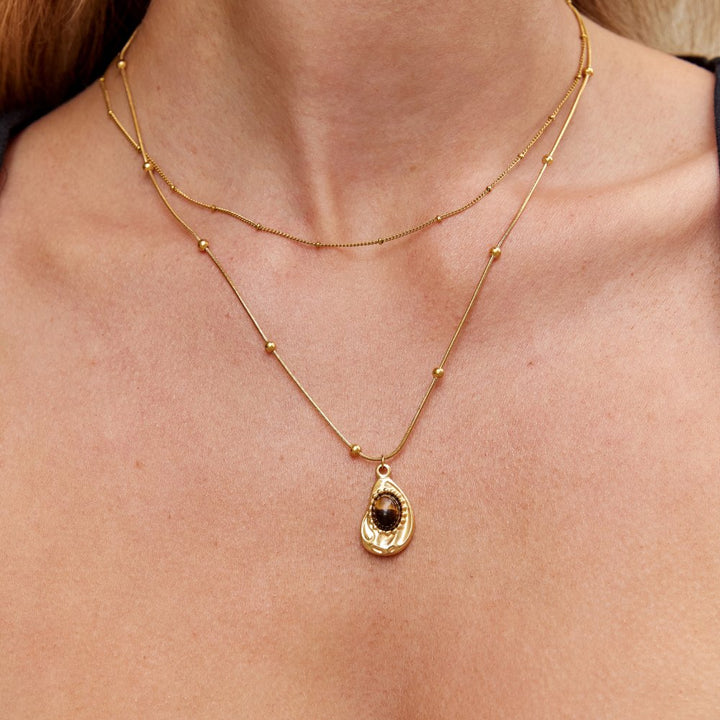 Collana Elegante in Oro con Pierre Œil di Tigre