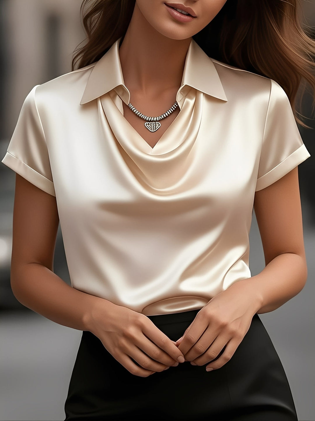 Lulu | Draped Collar Raso Camicetta