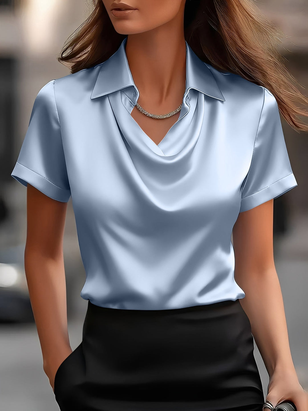 Lulu | Draped Collar Raso Camicetta
