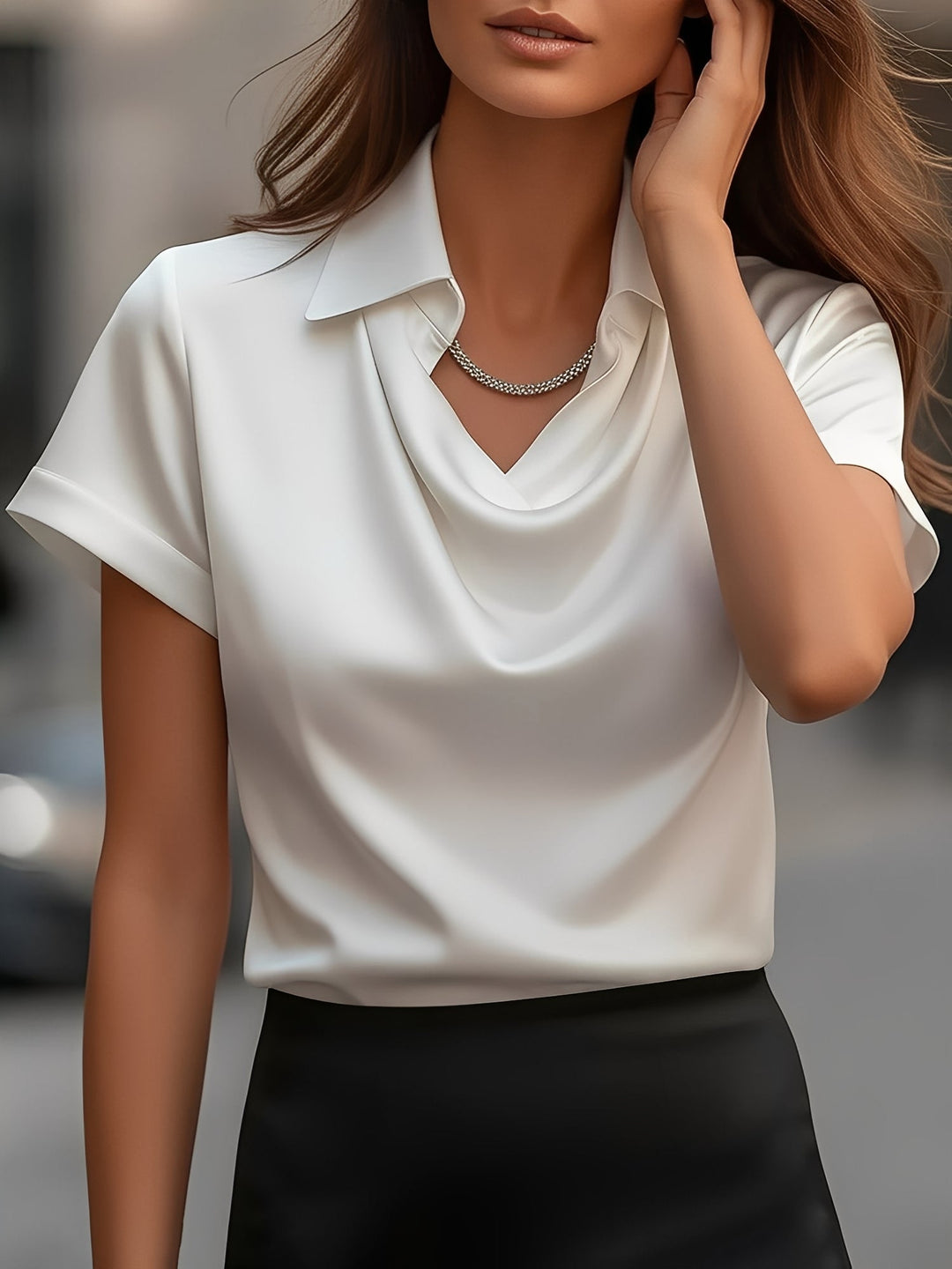 Lulu | Draped Collar Raso Camicetta