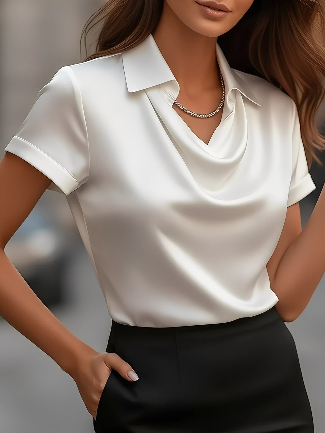 Lulu | Draped Collar Raso Camicetta