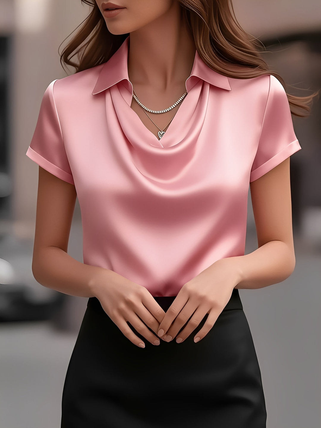 Lulu | Draped Collar Raso Camicetta
