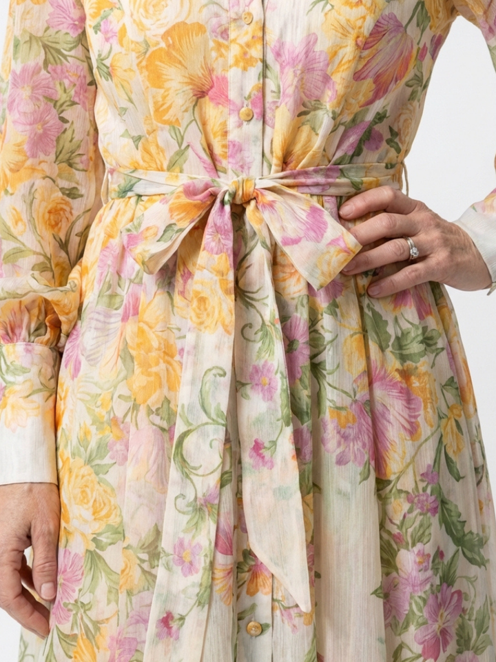 Cressida | Floreale Sheer Manica Lunga Maxi Abito