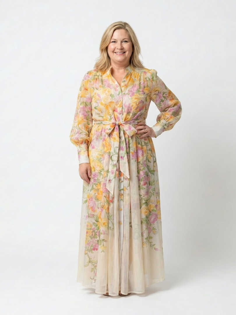 Cressida | Floreale Sheer Manica Lunga Maxi Abito