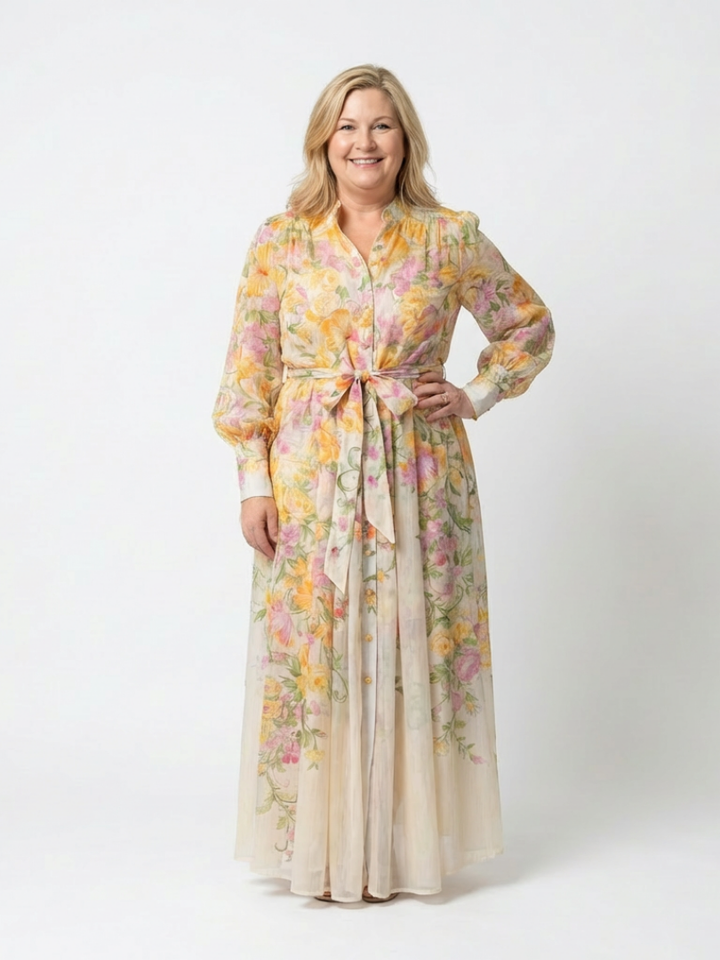Cressida | Floreale Sheer Manica Lunga Maxi Abito