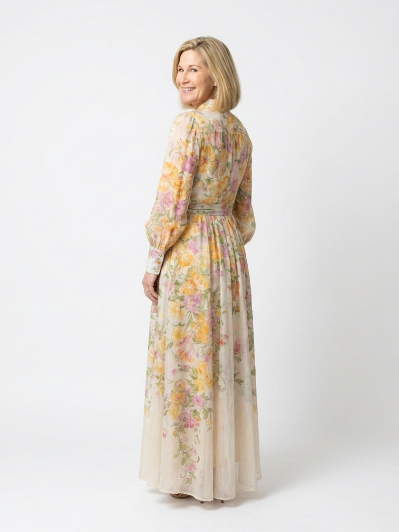 Cressida | Floreale Sheer Manica Lunga Maxi Abito
