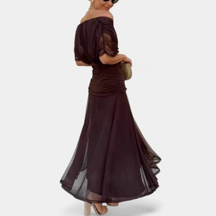 Willa | Spalle Scoperte Twist-Front Ruched Manica a Palloncino Maxi Abito