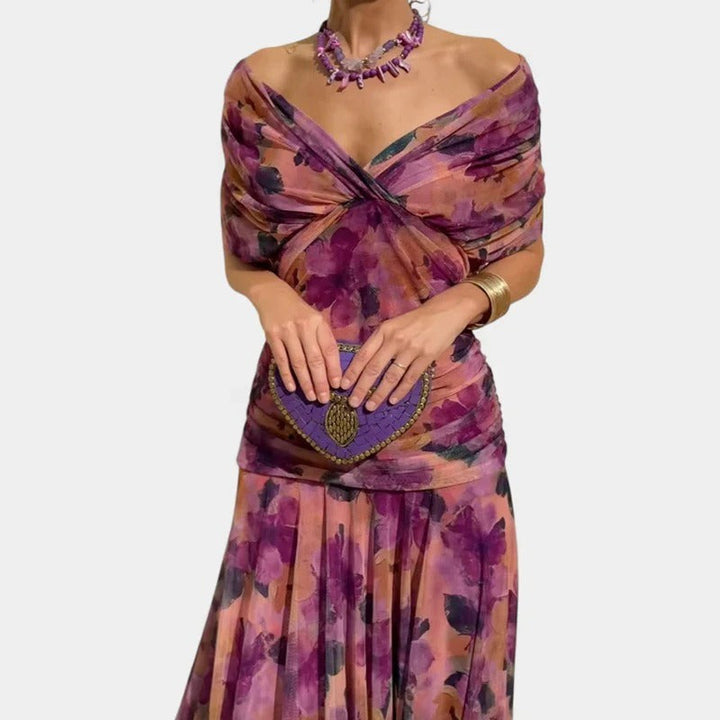 Willa | Spalle Scoperte Twist-Front Ruched Manica a Palloncino Maxi Abito
