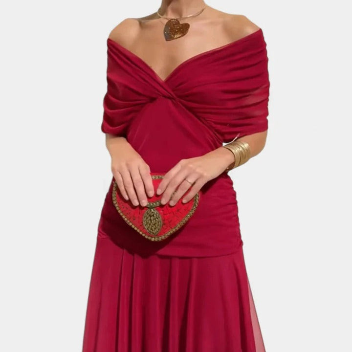 Willa | Spalle Scoperte Twist-Front Ruched Manica a Palloncino Maxi Abito