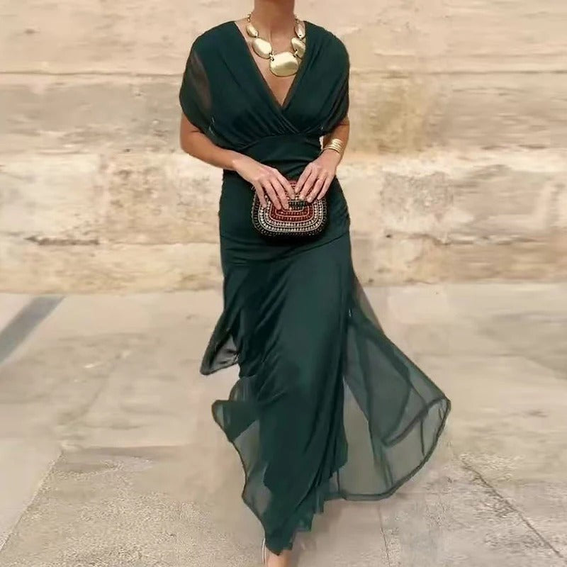 Willa | Spalle Scoperte Twist-Front Ruched Manica a Palloncino Maxi Abito