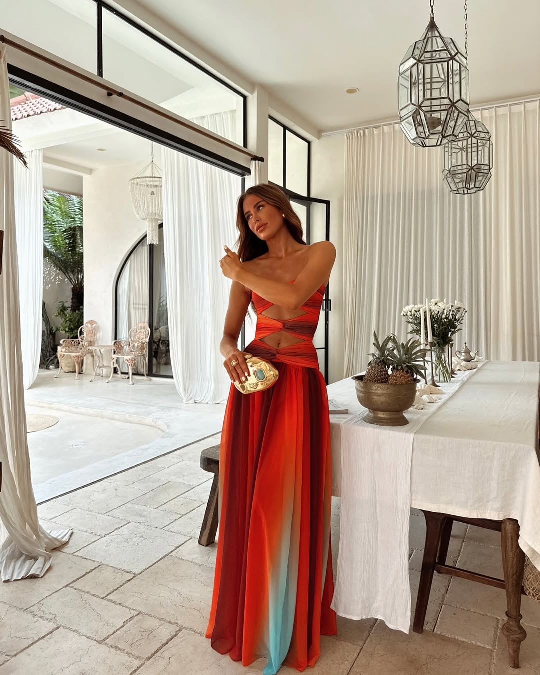Wren | Abito Maxi Ombré Senza Spalline con Cut-Out