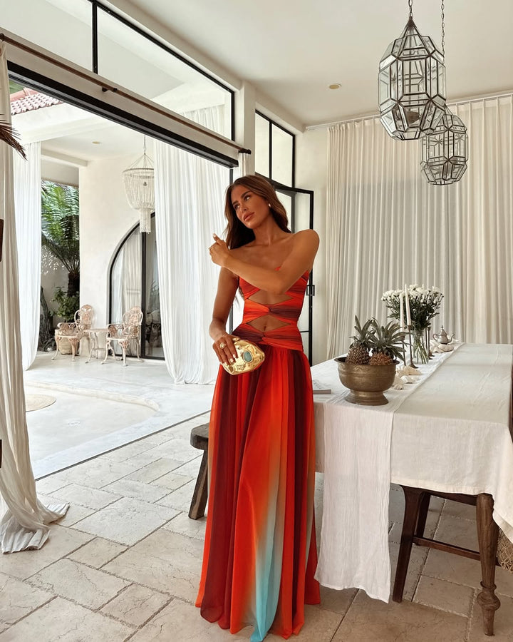 Wren | Abito Maxi Ombré Senza Spalline con Cut-Out